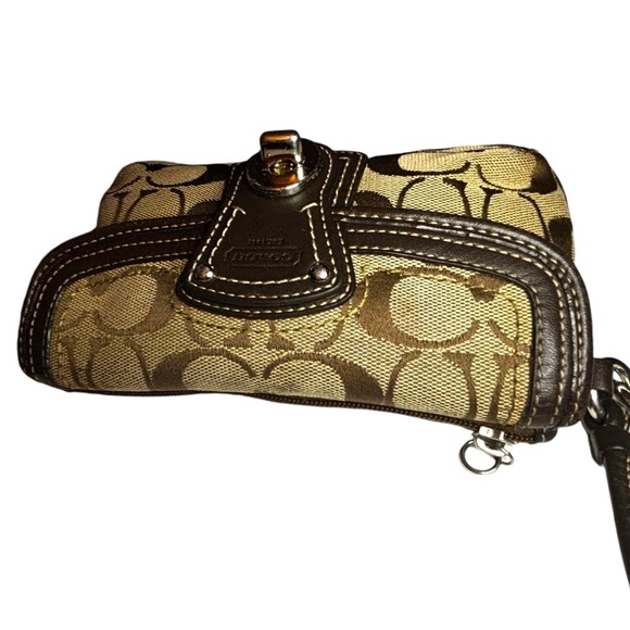 Coach Vintage Double Wristlet Signature Tan Canvas Brown Leather Trim Turnlock - Picture 8 of 15